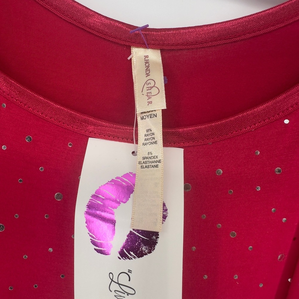 Rhonda Shear Red Dress Silver Accents Scoop Neck Dolman‎ Sleeve - Picture 4 of 4